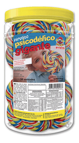 Pirulito Psicodélico Grande Colorido Pote 30 Unidades Chaves