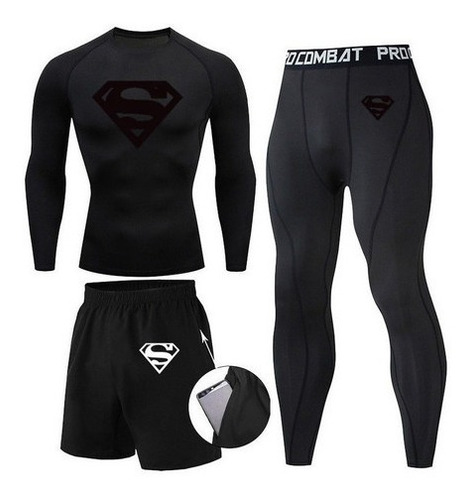 Conjunto Deportivo Super Heroes Superman Compresión 3 Piezas