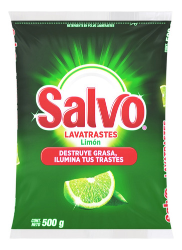 Salvo Limón Detergente Trastes En Polvo Quita Grasa 500g