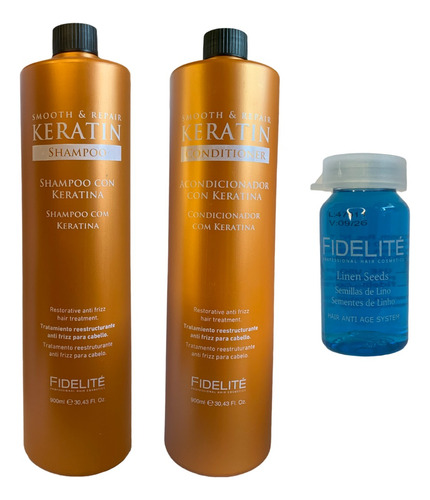 Combo Fidelite Keratina Shampoo + Acond + Ampolla Lino U