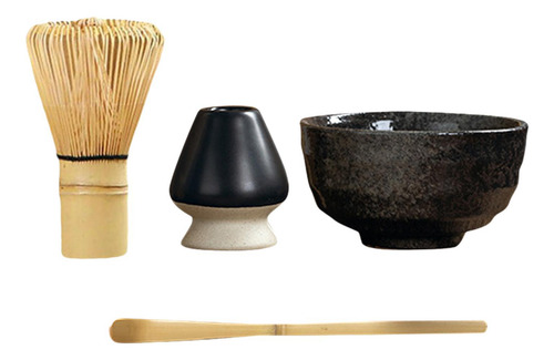Juego De Té Japonés De 4x, Batidor De Matcha Cuenco Negro
