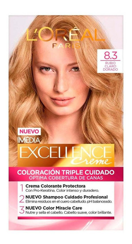 Tinte De Cabello L'oréal Paris Imédia Excellence 8.3 Rubio Claro Dorado 1 Pieza