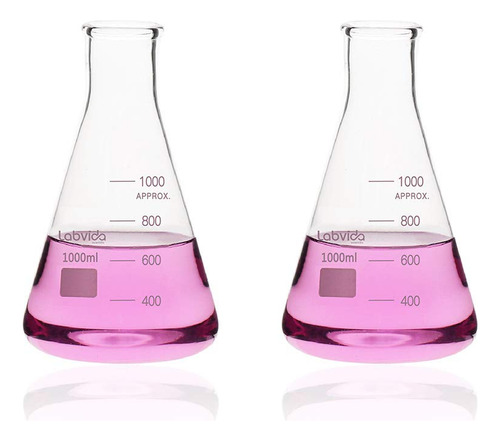 2 Frascos Erlenmeyer Vidrio De Borosilicato 1000ml 