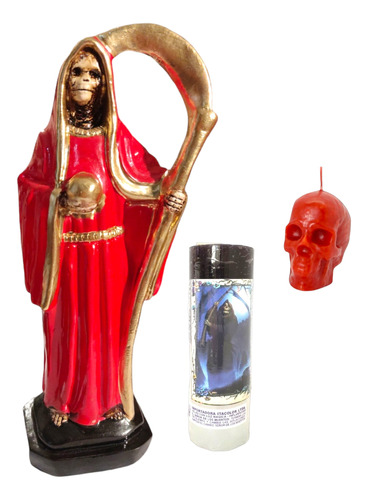 Figura Estatuilla Santa Muerte Color Rojo Amor Más Velas
