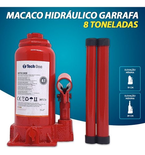 Macaco Hidráulico Garrafa Tiggo 2012 8 Ton Troca Pneu Rápido