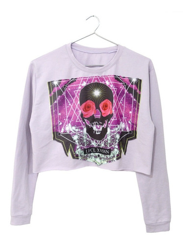 Imagen 2 de 7 de Croptop Buzo Rustico Skull Flower Paradox Calavera Parche