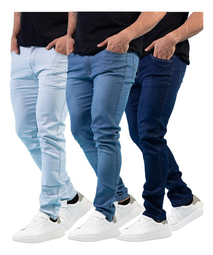 Kit 3 Calça Jeans Sarja Masculina Skinny Slim Lycra Colorida
