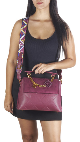 Bolsa Satchel Cloe Para Mujer Cadena Solapa En Suede Color Bordó