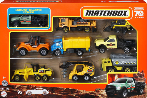 Matchbox Cars - Paquete De 9 Vehiculos De Construccion De Ju