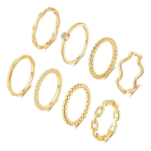 Funeia 8pcs Anillos De Apilamiento Chapados En Oro De 14k Pa