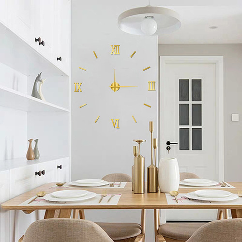 Reloj De Pared Minimalista En 3d, Dorado, 40 Cm, Sin Perfora