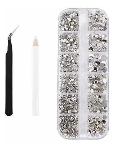 Vidriantes - 2000pcs Clear Round Crystal Rhinestones, 6 Size