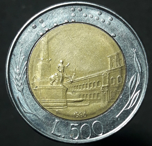 Moneda Bimetalica 1986 Italia 500 Liras 