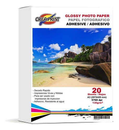 Papel Fotografico Autoadhesivo 20 Hojas A3 135 Grs Creaprint