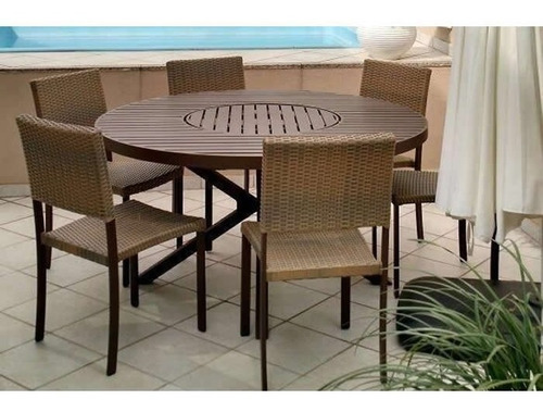 Imagem 1 de 5 de Jogo De Mesa Sala Jantar Com 6 Cadeiras Aluminio E Fibra