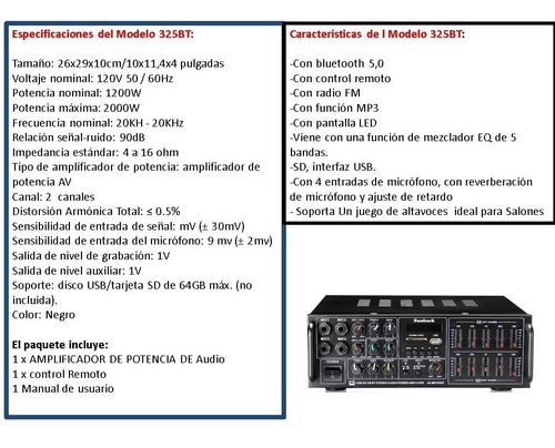 Imagen 2 de 10 de Amplificador 2000 Watt Cine En Casa Stereo, 120vac, Bluetoot