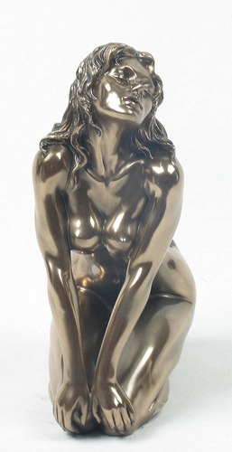 Bronzed Acabado Nude Kneeling Woman Estatua Figura