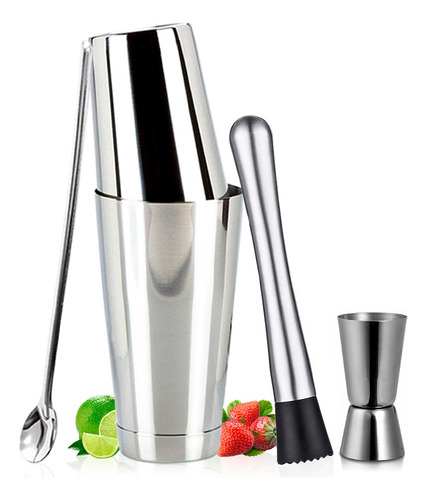 Kit Barman Coqueteleira Boston Profissional Para Drinks Cor Inox