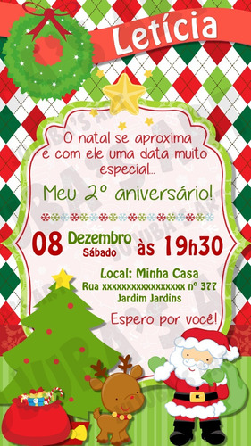 Convite Digital Aniversário Festa Natal Para Whatsapp #mod1 | Parcelamento  sem juros