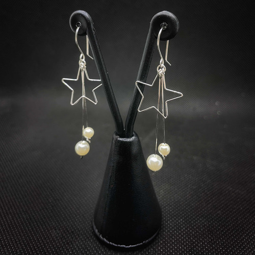 Aretes De Estrella Con Perla Sintética, Plata Fina .925