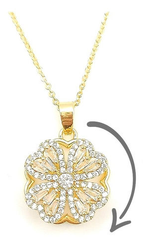 Imagen 1 de 8 de Collar Mujer Elegante Giratorio Cristales Trebol Dorado