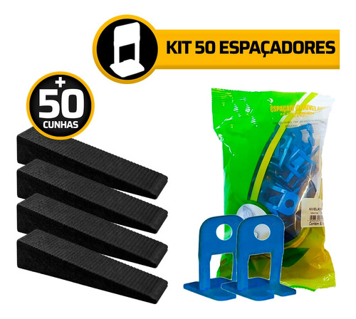 Kit 50 Espaçadores 1mm + 50 Cunhas Niveladoras Piso Slim