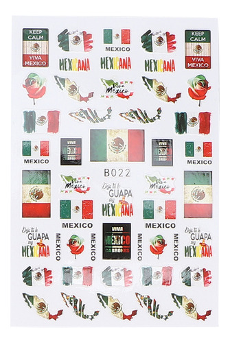 ' 6 Hojas/juego De Pegatinas De Uñas Con Bandera Mexicana
