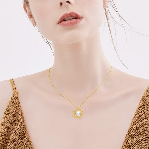 Collar Con Colgante De Perlas De Oro Real De 14 Quilates De