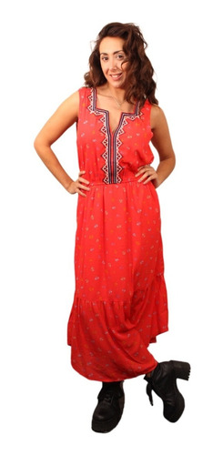 Vestido Gap Poly Print Rojo Forrado Sin Mangas Hermoso!