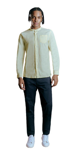 Camisa De Lino Cuello Mao Hpc Polo Amarillo De Hombre 1592