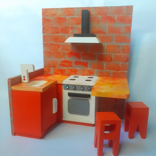 Modulo De Cocina Tipo U En Mdf A Escala Barbie.