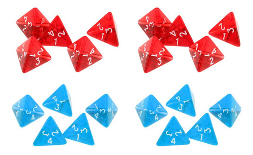 20 Piezas Dados De De D4 Rojo + Azul