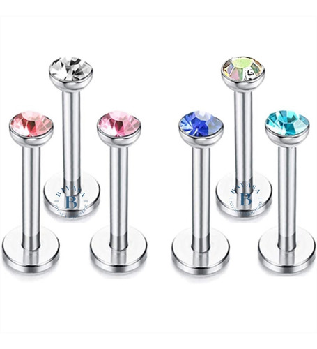 Set 3 Piercing Labret Helix Strass Mentón Acero Quirúrgico
