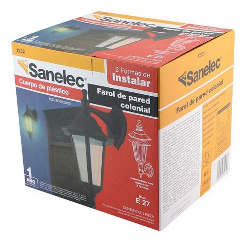 Farol De Pared Negro Uso Exterior Colonial Sanelec Negro