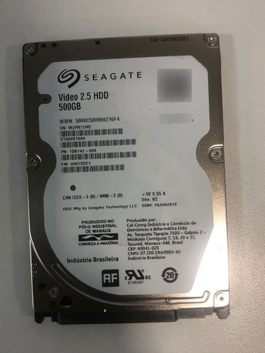 Disco Rígido Interno Seagate Video 2.5 Hdd St500vt000 500gb