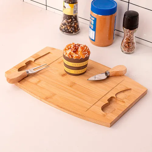 Tabla De Bambú Para Quesos Y Picadas, 2 Utensilios 33x22cm