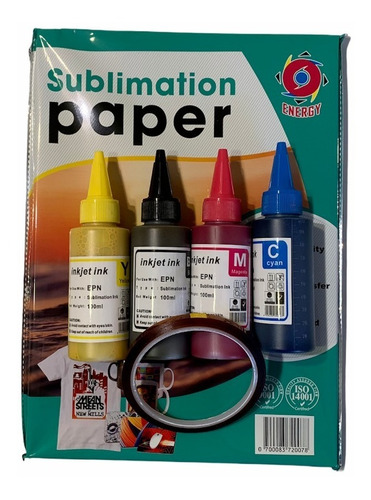 Pack Papel De Sublimacion Energy A4,4 Tintas Y Cinta Termica