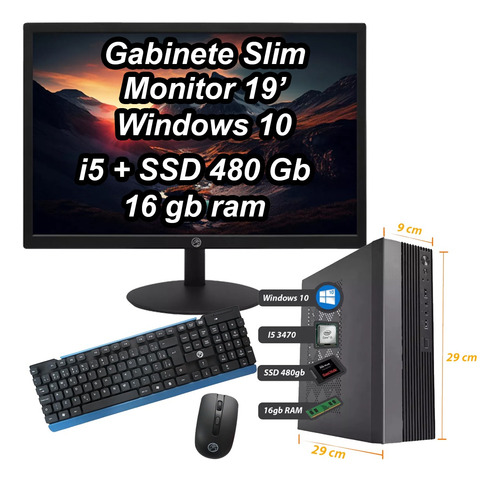 Cpu Slim I5 16gb Ssd 480gb + Monitor 19 + Tec Mous S/fio Nfe