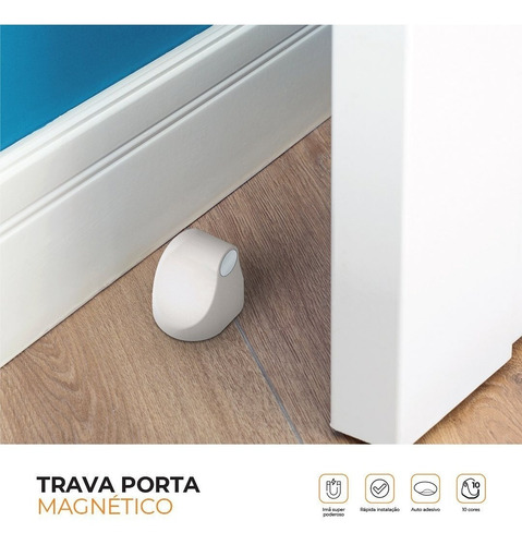 Trava Porta Magnético Original Adesivo Comfort Door - Prata
