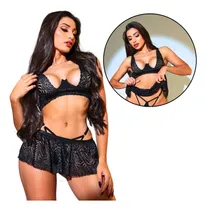 Comprar Kit Lingerie 3 Em 1 Renda Calcinha Fio Sutiã Sem Bojo E Saia