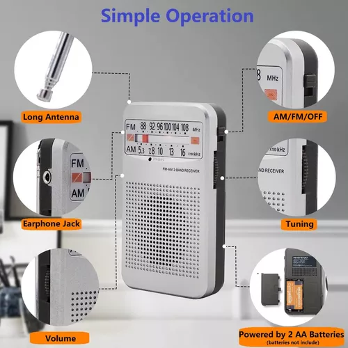 Radio de bolsillo AM FM, Transistor con altavoz, conector para