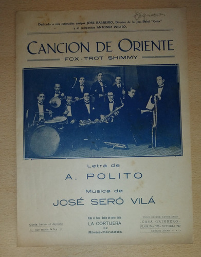 Partitura Canción De Oriente Flox Trot Shimmy A. Polito 