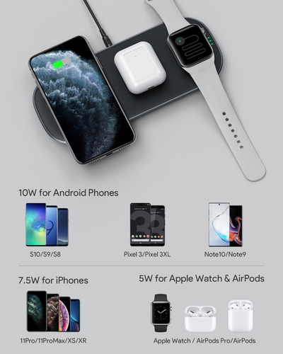 Imagen 2 de 6 de Aukey Estación De Carga Triple Qi Cargador Inalambrico