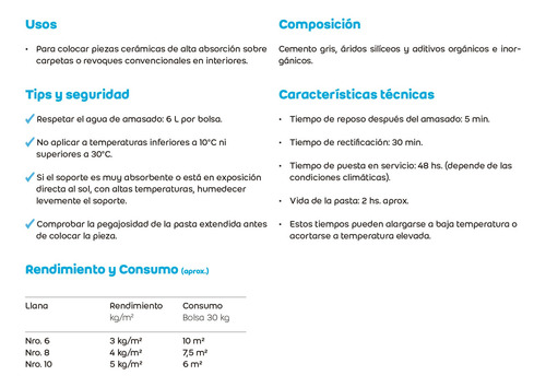 Imagen 5 de 7 de Mezcla Adhesiva Para Cerámicas Pegamento Weber Basic X 30kg