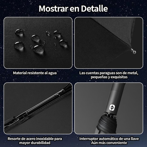 Vanance Paraguas Automatico Anti-uv Apertura Y Cierre Van01216 Paraguas Sombrilla De Bolsillo Con Botón Y Led Rotativo Plegable Grande Protección 2-3 Las Personas Color Negro