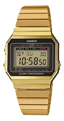 Reloj Hombre Casio A700wg-9a Digital Vintage / Color de la correa Dorado Color del bisel Negro Color del fondo Negro