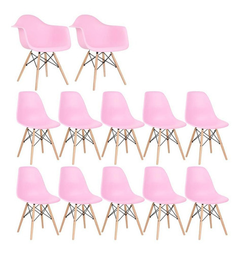 Kit Cadeiras Eames Wood 2 Daw E 10 Dsw Eiffel Coloridas Cor Da Estrutura Da Cadeira Rosa