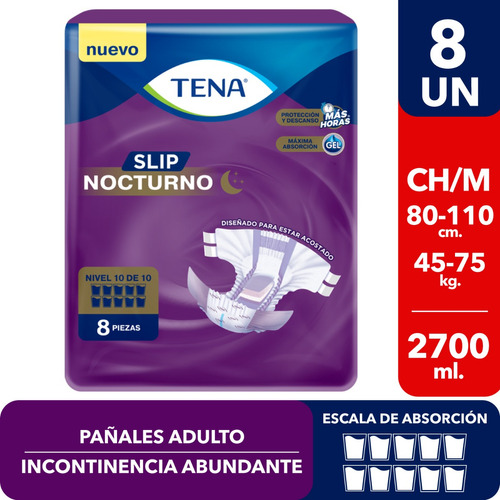 Pañal Adulto Incontinencia Tena Slip Nocturno Talla Ch/m 8u Talle Pequeño