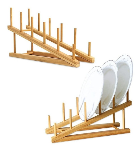 Estante De Madera Para Platos De Bambú, 2 Piezas, Soporte Pa