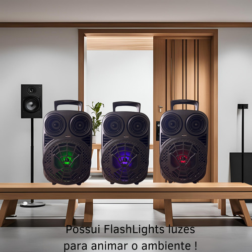 Caixa De Som Portatil Bluetooth Microfone Karaoke Com Led